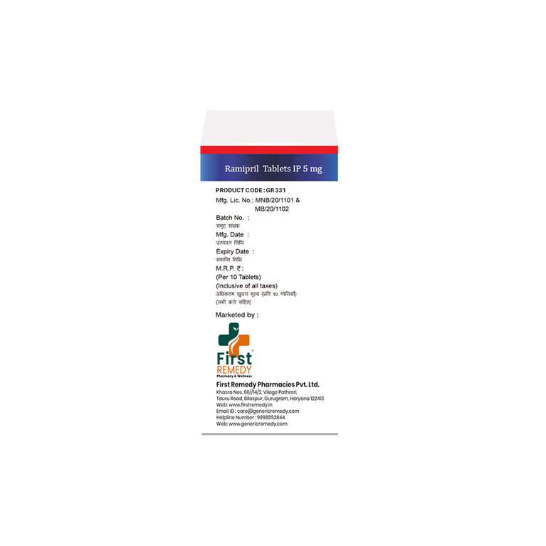 Box of Ramipril tablets 5mg front image