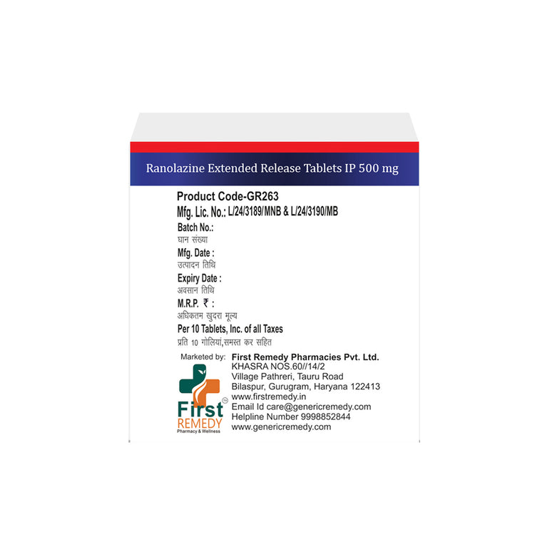 Box of Ranolazine ER tablets 500mg back image
