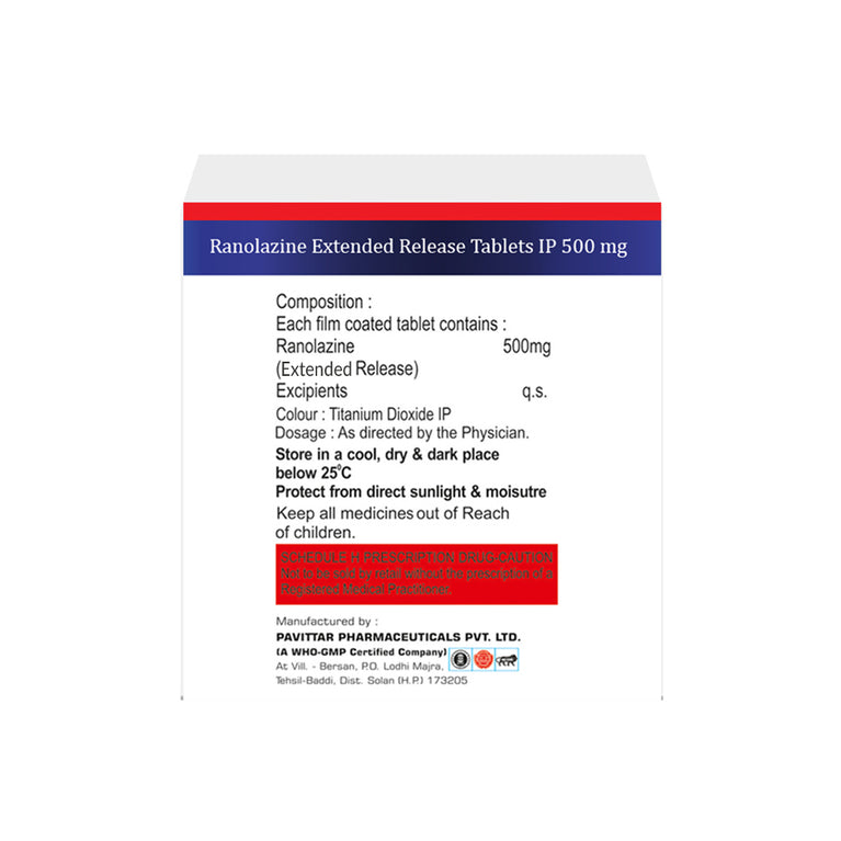 Box of Ranolazine ER tablets 500mg composition image