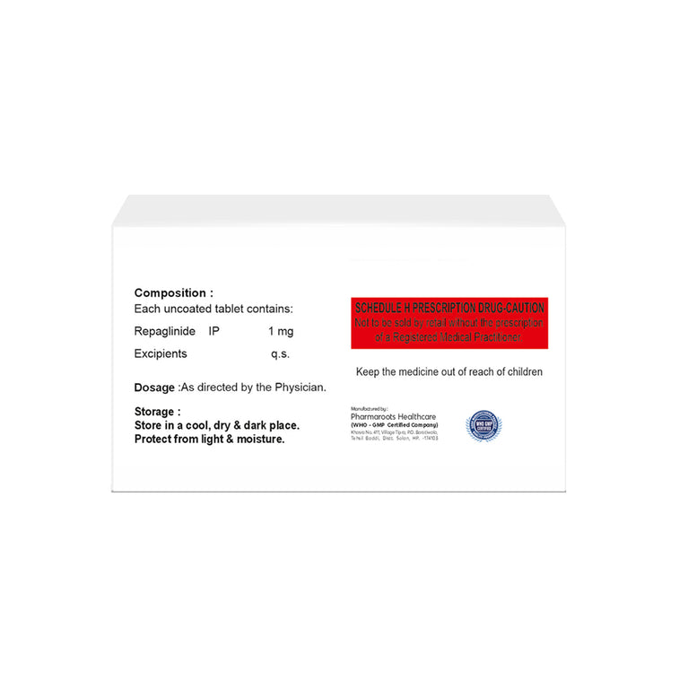 Box of repaglinide tablets 1mg composition image