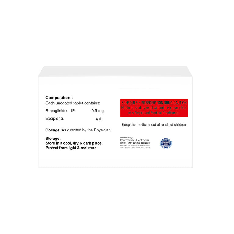 Box of Repaglinide tablets 0.5mg composition image