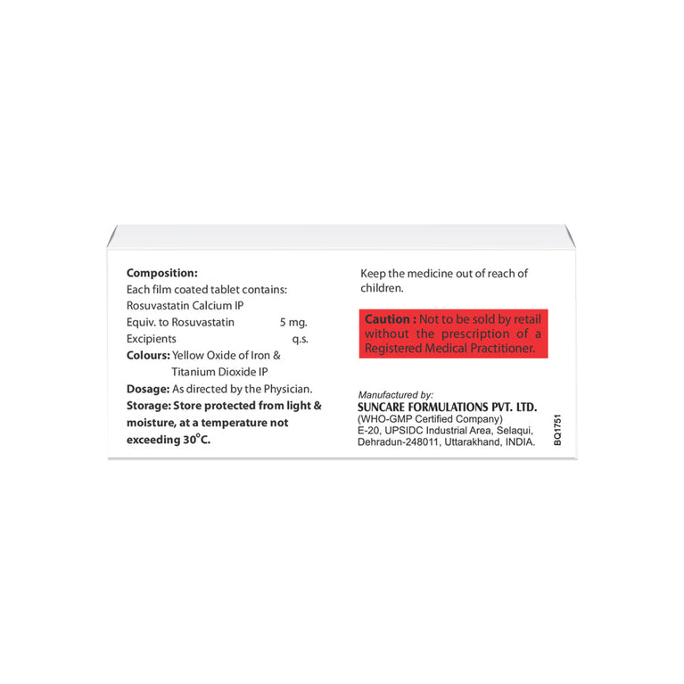 Box of Rosuvastatin tablets 5mg composition image