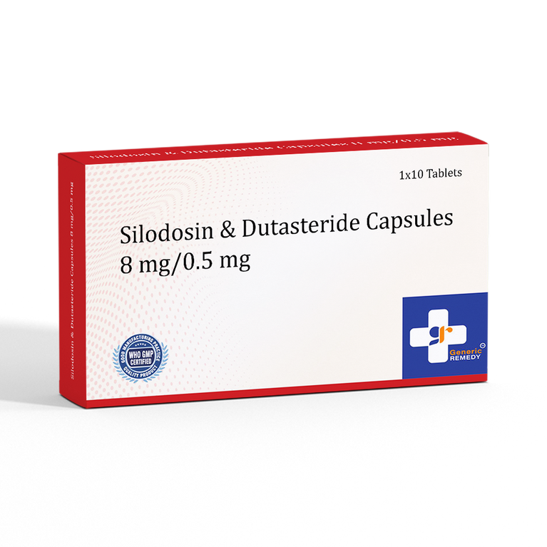 Box of Silodosin & Dutasteride Capsules 8mg/0.5mg front image