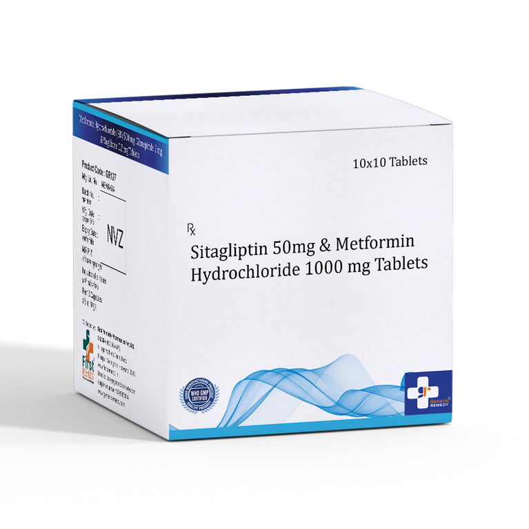 Box of Sitagliptin 50mg & Metformin 1000mg tablets front image