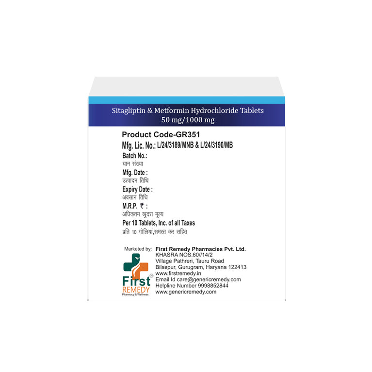 Box of Sitagliptin & Metformin tablets 50mg/1000mg back image