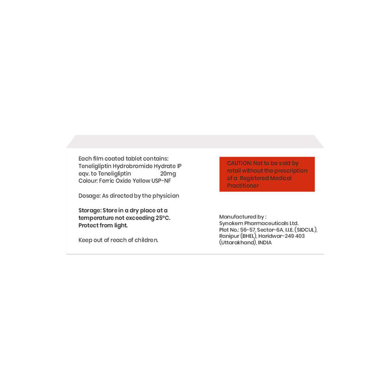 Box of Teneligliptin tablets 20mg composition image