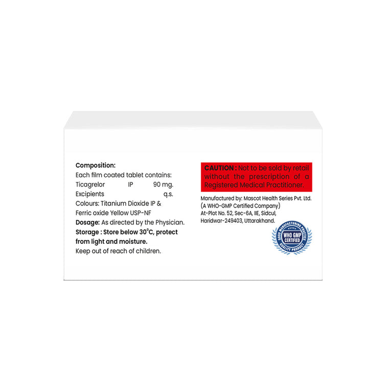 Box of Ticagrelor tablets 90mg composition image