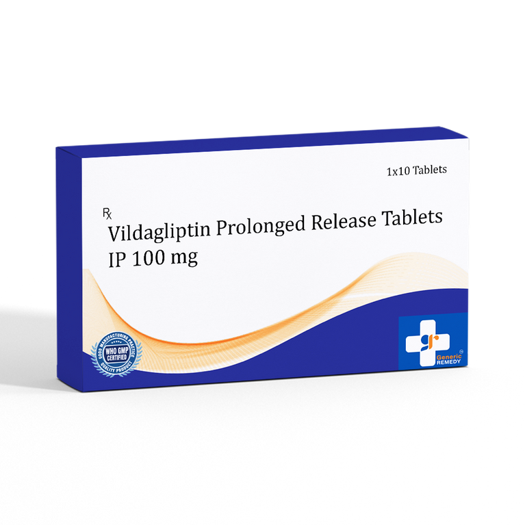 Box of Vildagliptin Prolonged Release tablets 100mg front image