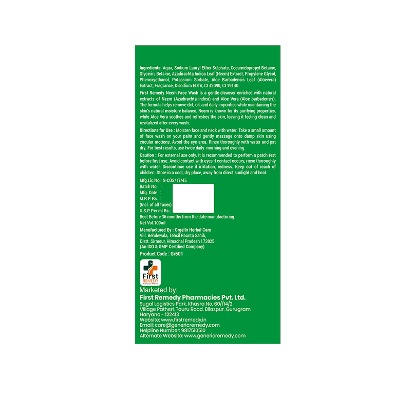 First Remedy Neem Face Wash 100ml