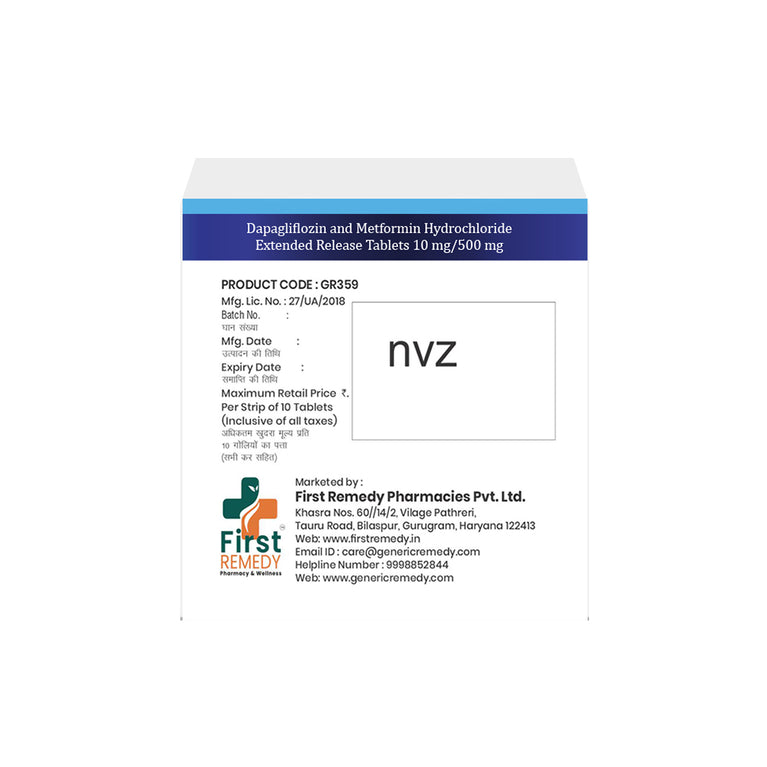 Dapagliflozin 10mg & Metformin Hydrochloride (Extended Release) 500mg Tablets IP