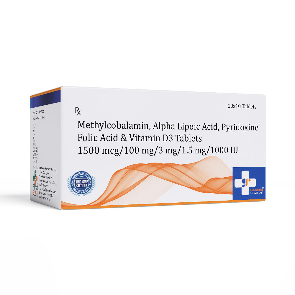 Alpha Lipoic Acid 100mg, Vitamin D3 1000IU, Folic Acid 1.5mg & Pyridoxine 3mg Methylcobalamin 1500mcg Tablet IP