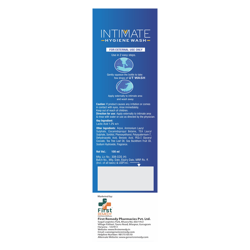 Back image of Intimate Hygiene wash with text and branding