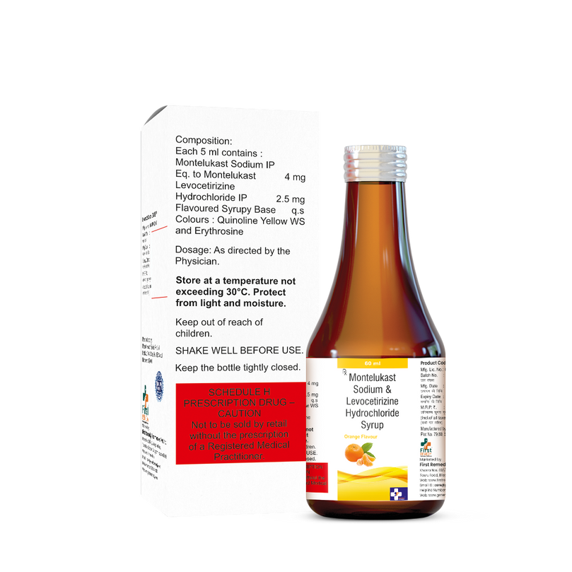 Bottle of Montelukast 4mg & Levocetirizine 2.5mg Syrup composition image