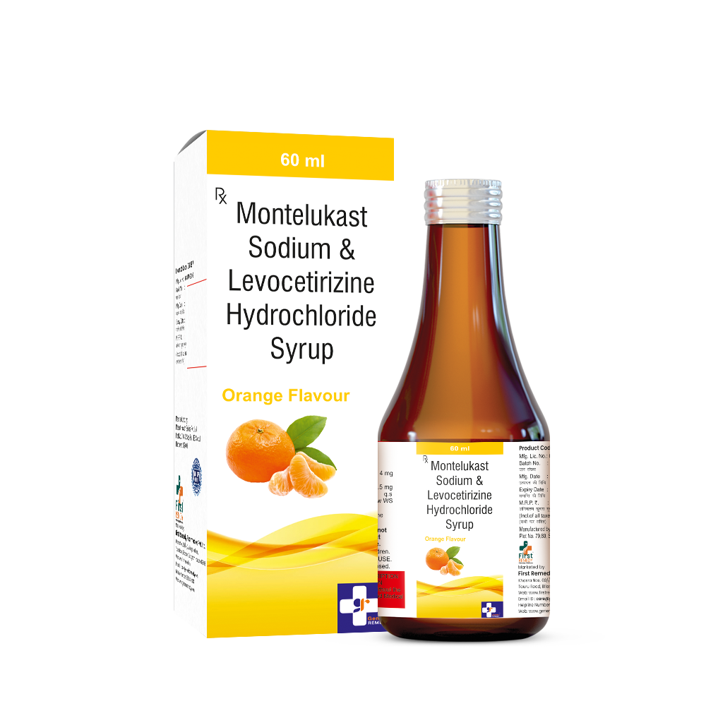 Bottle of Montelukast 4mg & Levocetirizine 2.5mg Syrup front image