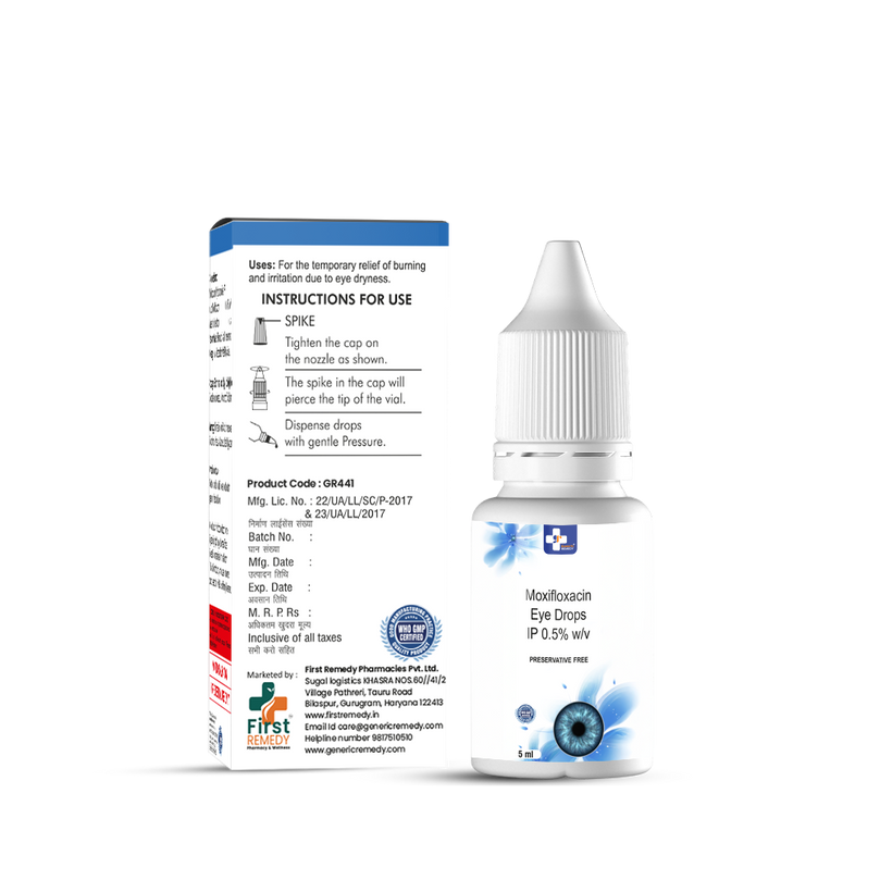 Bottle of Moxifloxacin 0.5% w/v Eye drops back image