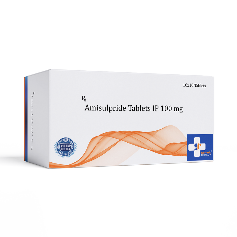 Box of Amisulpride tablets 100mg front image