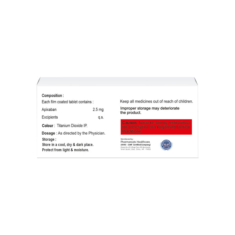 Box of Apixaban tablets 2.5mg composition image