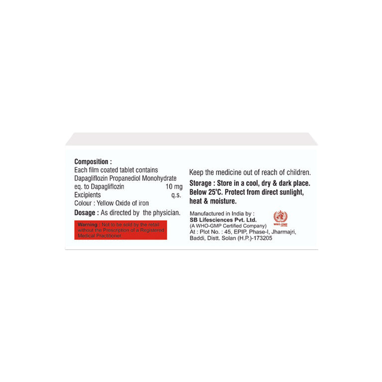 Box of Dapagliflozin tablets 10mg composition image