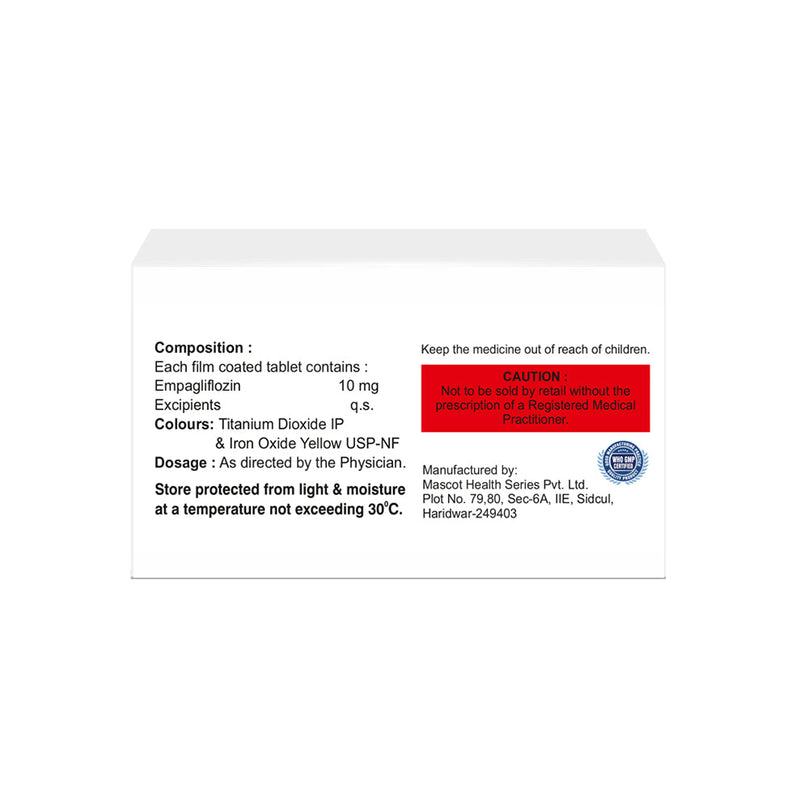 Box of Empagliflozin tablet 10mg composition image