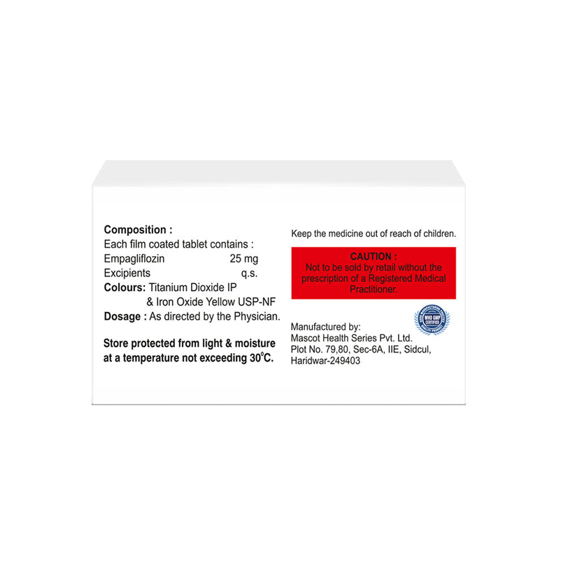 Box of Empagliflozin tablet 25mg composition image