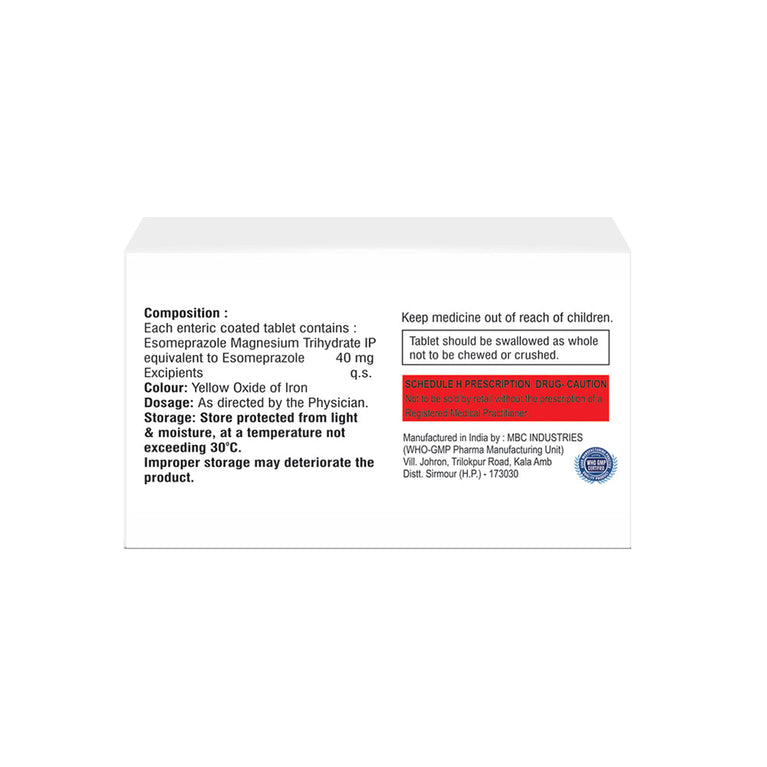 Box of Esomeprazole tablets 40mg composition image