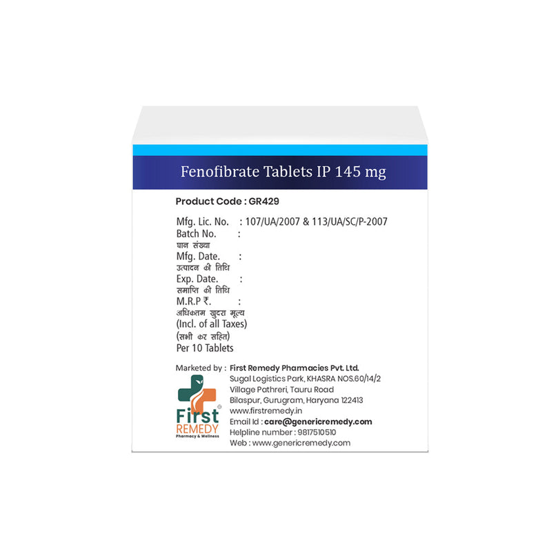 Box of Fenofibrate tablets 145mg back image