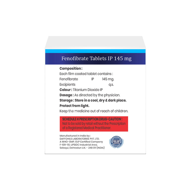 Box of Fenofibrate tablets 145mg composition image