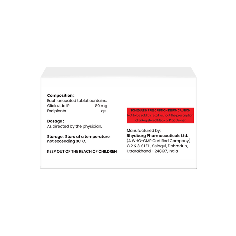 Box of Gliclazide tablets 80mg composition image