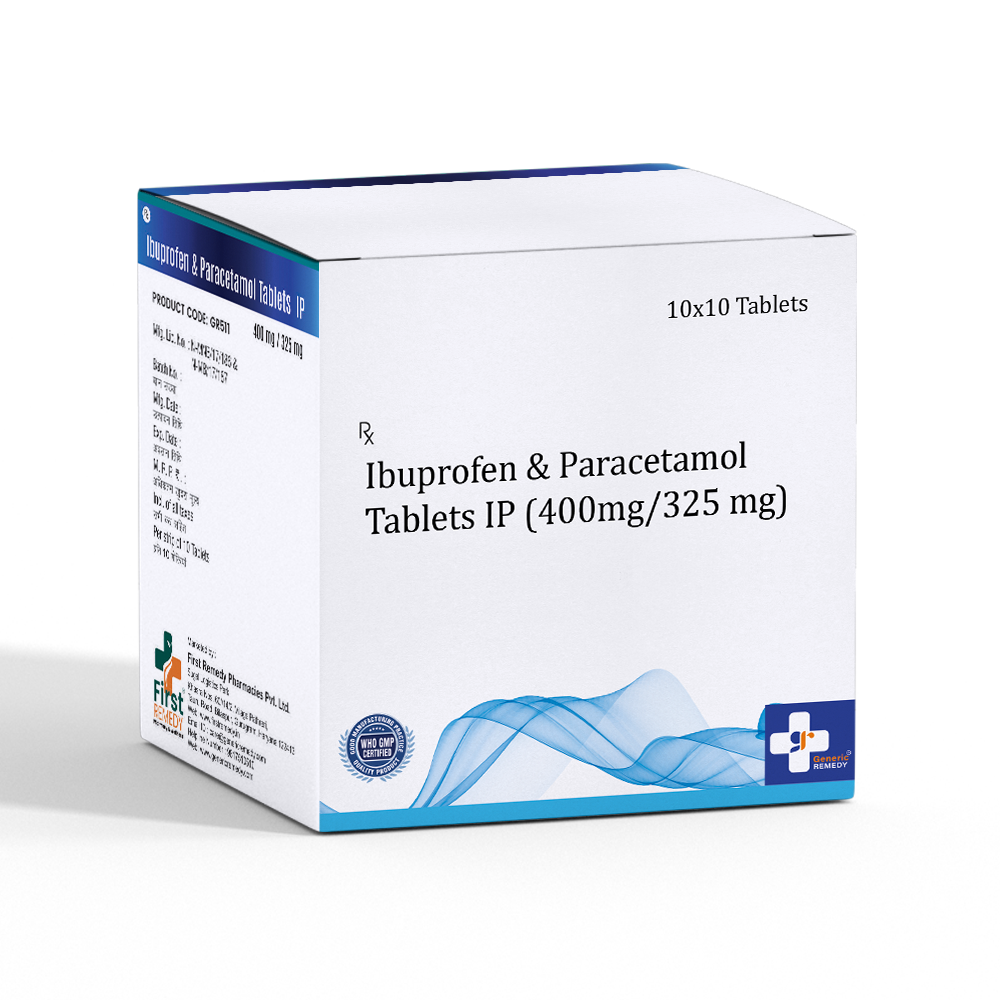 Box of Ibuprofen 400mg and Paracetamol 325mg tablets 