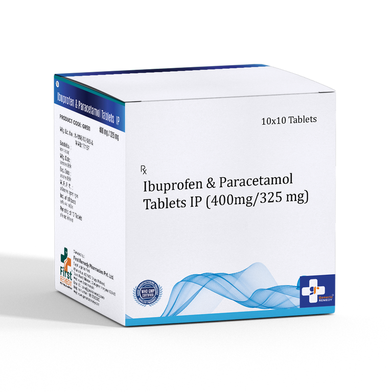 Box of Ibuprofen 400mg and Paracetamol 325mg tablets 