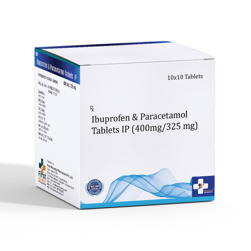 Box of Ibuprofen 400mg and Paracetamol 325mg tablets 