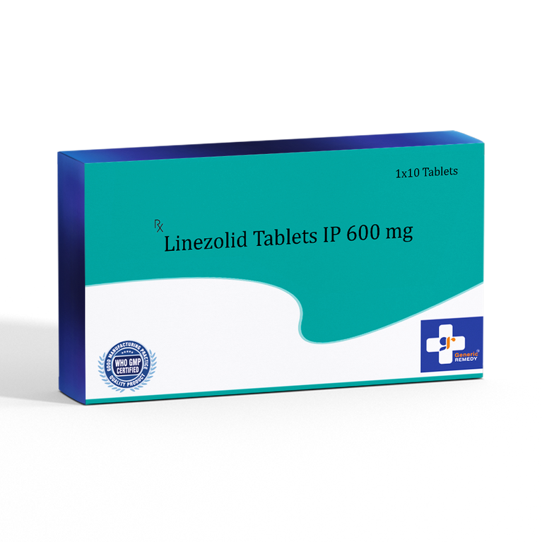 Box of Linezolid tablets 600mg front image