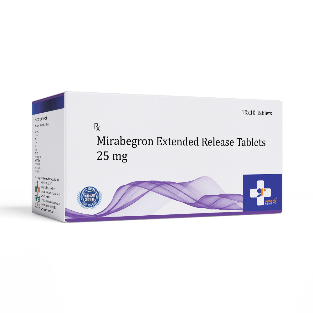 Box of Mirabegron Extended-Release tablets 25mg front image