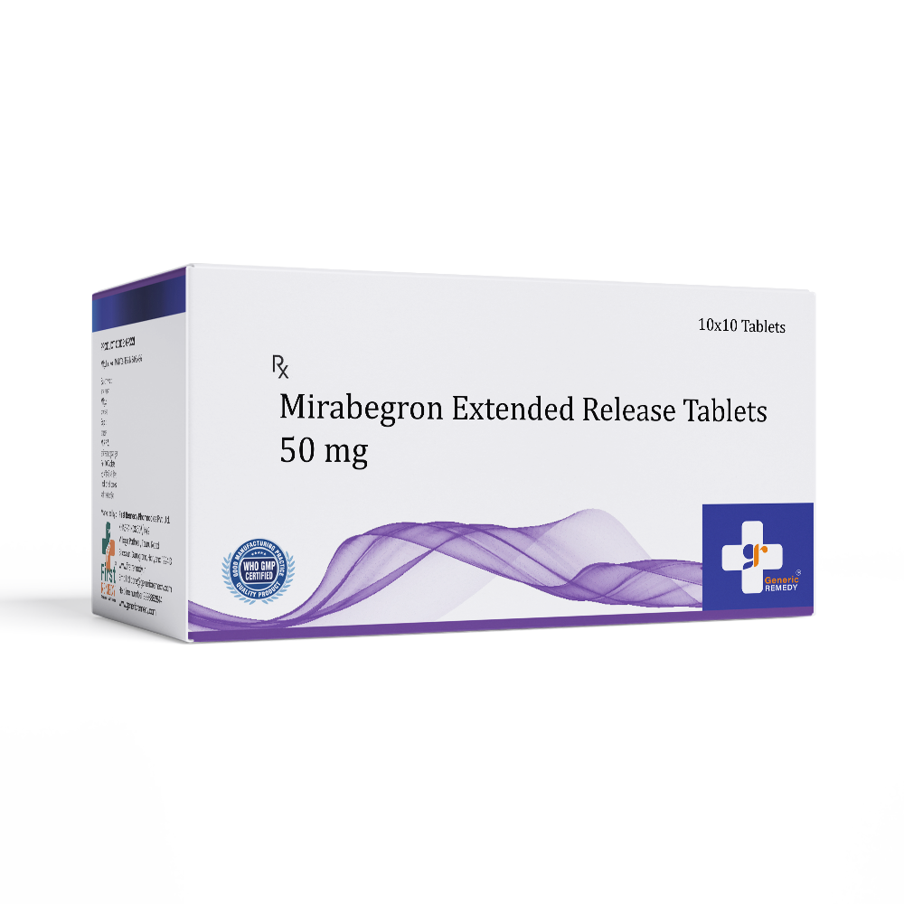 Box of Mirabegron Extended-Release tablets 50mg front image