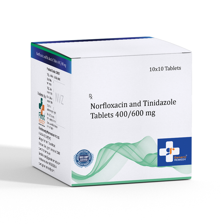 Box of Norfloxacin & Tinidazole tablets 400/600mg front image 