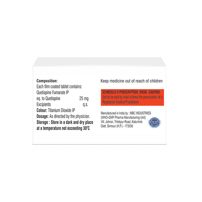 Box of Quetiapine tablets 25mg composition image