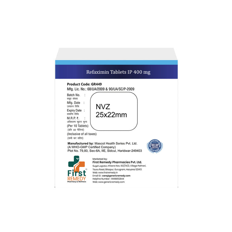 Box of Rifaximin tablets 400mg back image