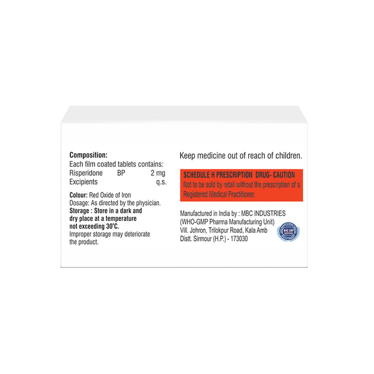 Box of Risperidone 2 mg tablets composition image