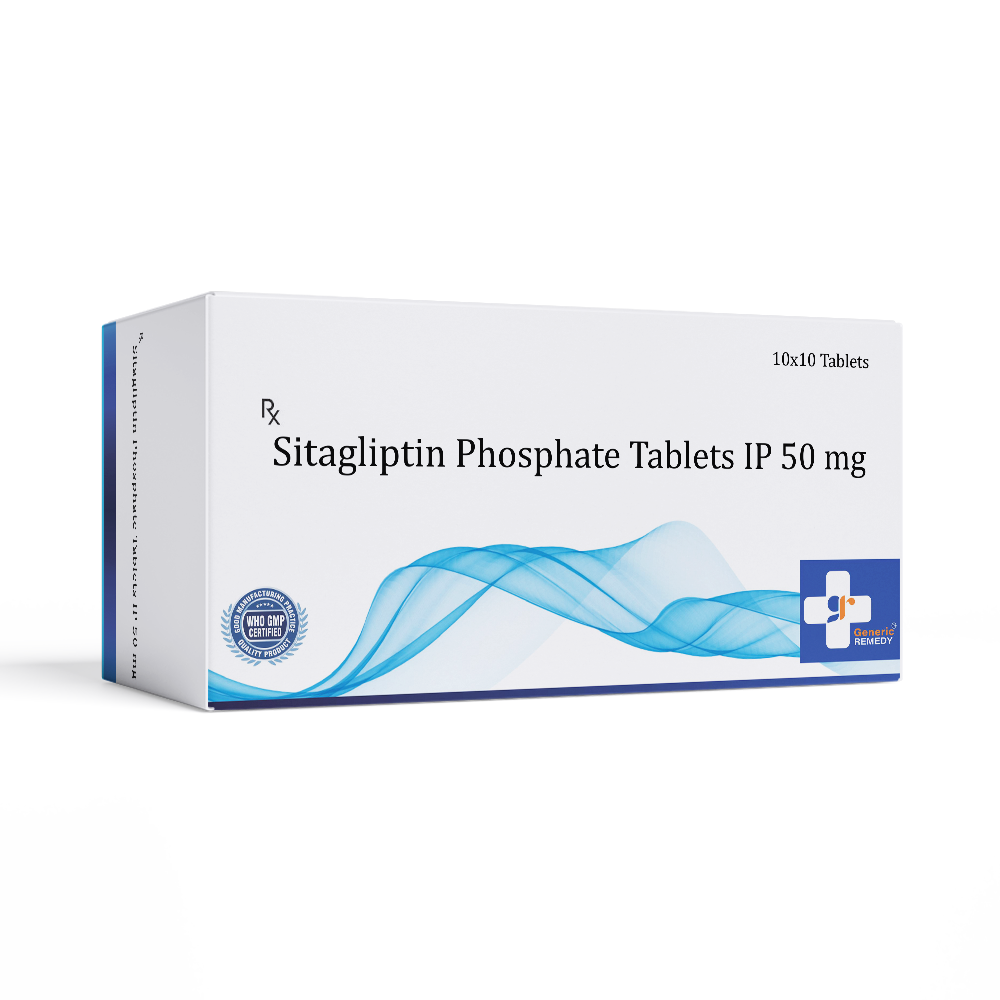 Box of Sitagliptin Phosphate tablets 50mg front image