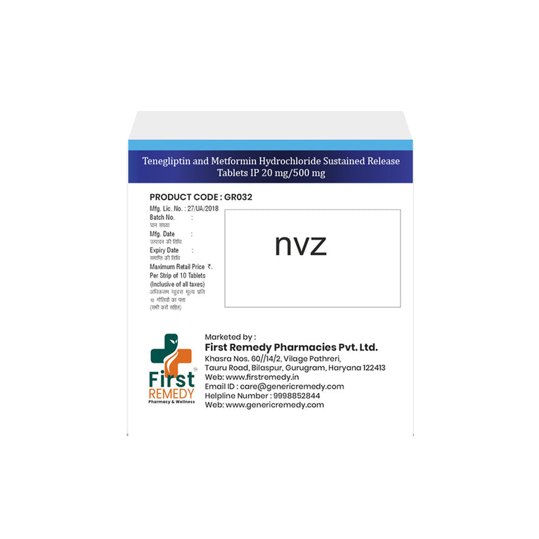 Box of Teneligliptin 20mg & Metformin Hydrochloride 500mg Sustained Release tablet back image