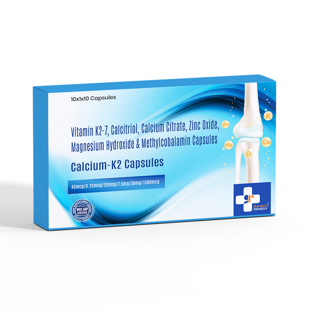 Calcium Citrate Malate 250mg, Calcitriol 0.25mcg, Vitamin K2-7 45mcg Zinc Oxide 7.5mg, Magnesium Hydroxide 50mg & Methylcobalamine 1500mcg Capsules