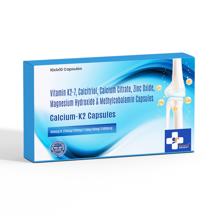 Calcium Citrate Malate 250mg, Calcitriol 0.25mcg, Vitamin K2-7 45mcg Zinc Oxide 7.5mg, Magnesium Hydroxide 50mg & Methylcobalamine 1500mcg Capsules