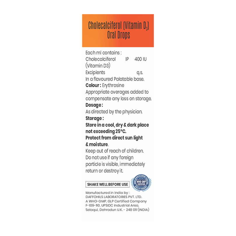 Cholecalciferol Vitamin D3 Oral Drops Back image 2