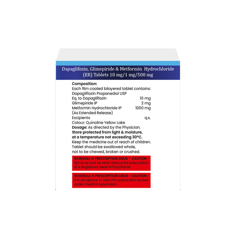 Dapagliflozin 10mg, Glimepiride 1mg & Metformin 500mg ER Tablet IP