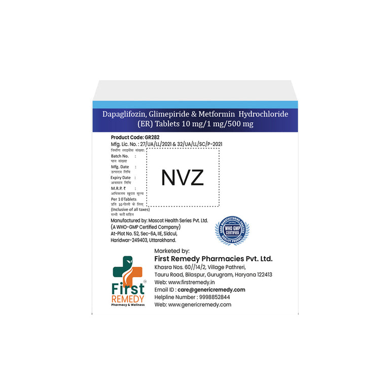 Dapagliflozin 10mg, Glimepiride 1mg & Metformin 500mg ER Tablet IP