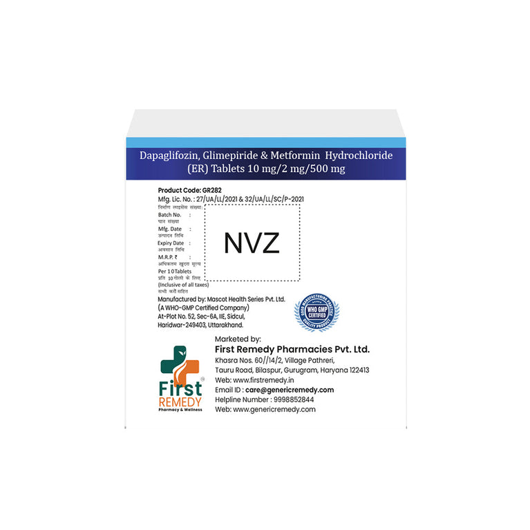 Dapagliflozin 10mg, Glimepiride 2mg & Metformin 500 mg ER Tablet IP