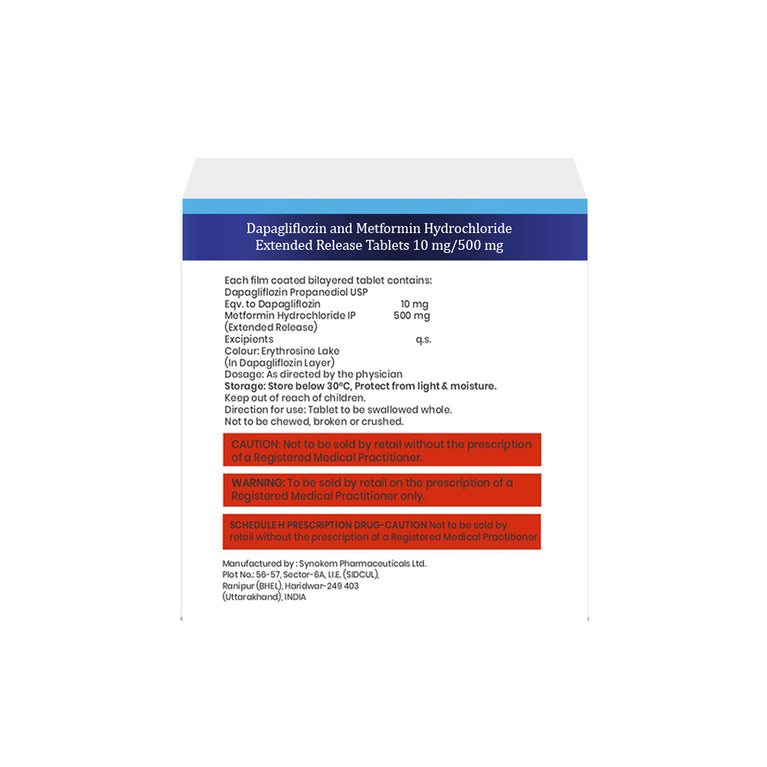 Dapagliflozin 10mg & Metformin Hydrochloride 500mg tablets composition image