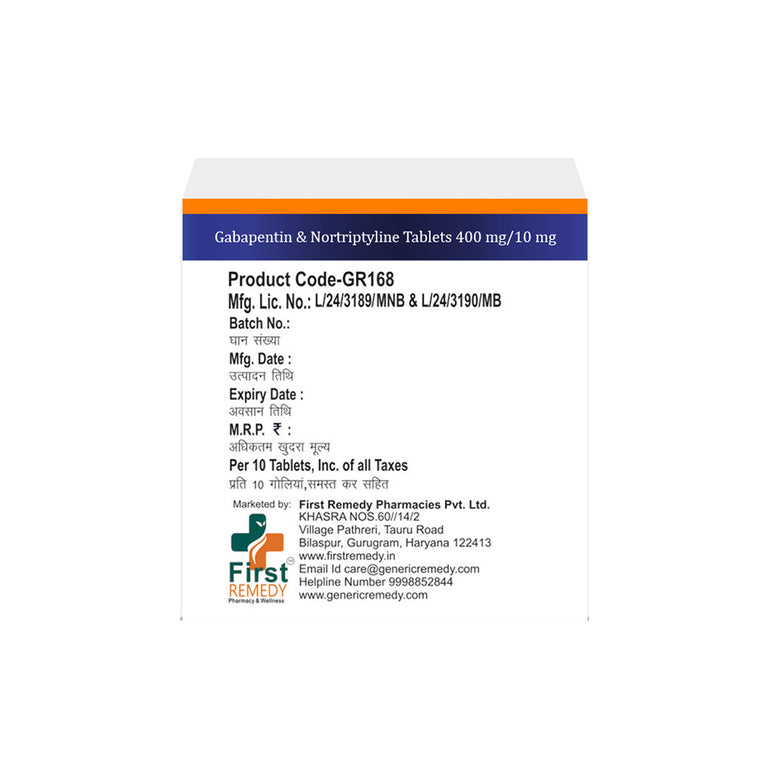Gabapentin 400mg & Nortriptyline 10mg Tablets IP