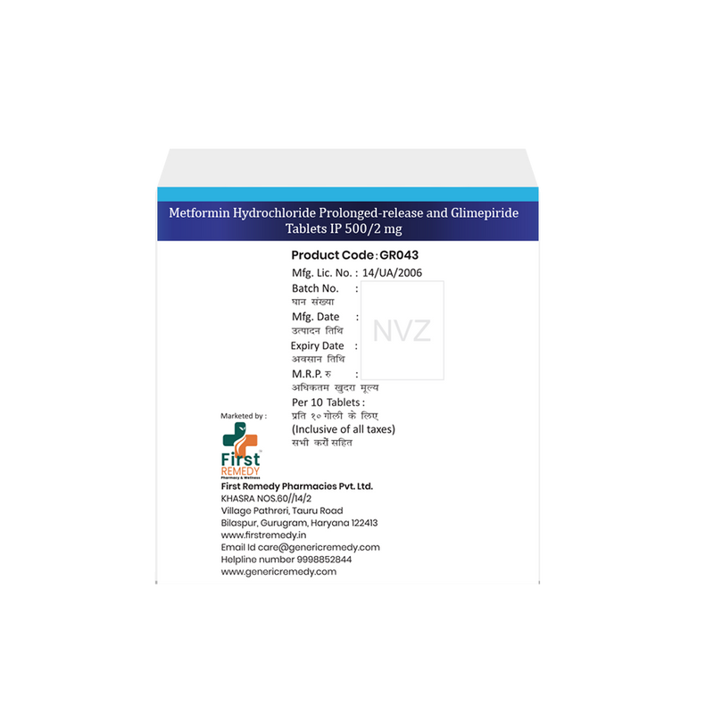 Metformin Hydrochloride PR & Glimepiride tablets 500mg/2mg back image 