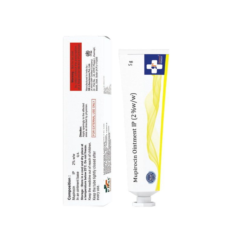 Tube of Mupirocin Ointment with label on a white background